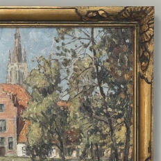 Antique Framed Oil Painting on Canvas signed DeMeer ~ 'View of Bruges'
