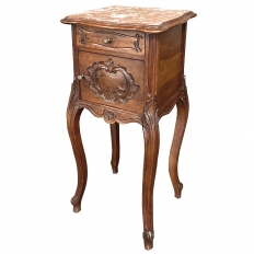 Antique French Louis XV Walnut Marble Top Nightstand ~ End Table