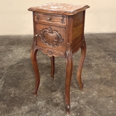 Antique French Louis XV Walnut Marble Top Nightstand ~ End Table