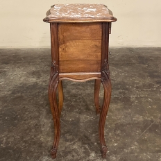 Antique French Louis XV Walnut Marble Top Nightstand ~ End Table