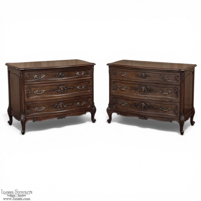 PAIR Antique French Louis XV Walnut Commodes ~ Chests of Drawers
