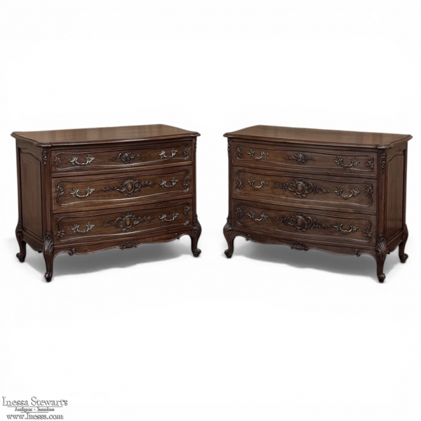 PAIR Antique French Louis XV Walnut Commodes ~ Chests of Drawers