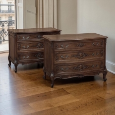 PAIR Antique French Louis XV Walnut Commodes ~ Chests of Drawers