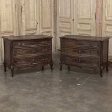 PAIR Antique French Louis XV Walnut Commodes ~ Chests of Drawers