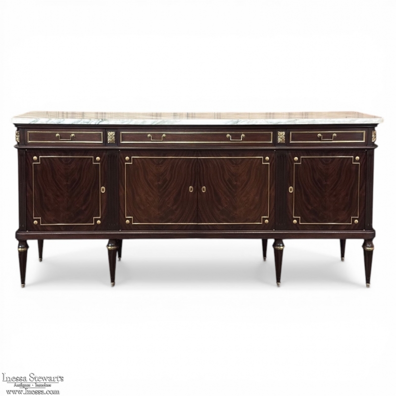 19th Century French Louis XVI Mahogany Buffet with Carrara Marble Top