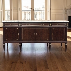 19th Century French Louis XVI Mahogany Buffet with Carrara Marble Top