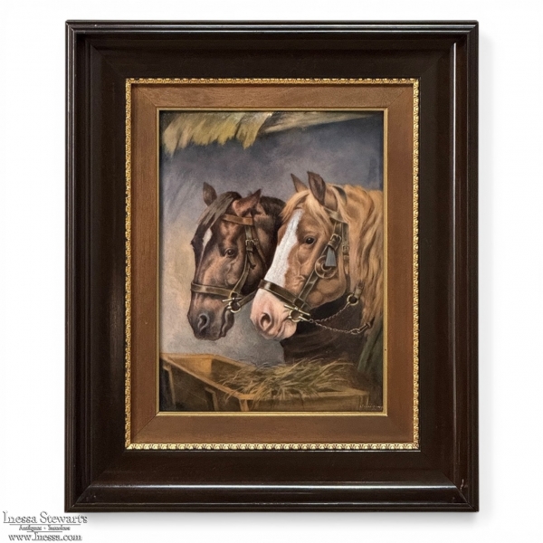 Antique Framed Limoges Porcelain by Camille Faure (1874-1956) 'Stablemates'