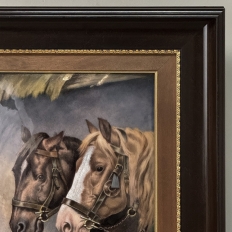 Antique Framed Limoges Porcelain by Camille Faure (1874-1956) 'Stablemates'