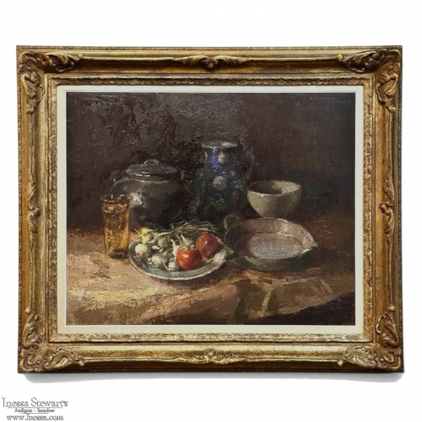 Antique Framed Oil Painting on Canvas by Guy Cambier (1923-2008) 'Country Still Life'