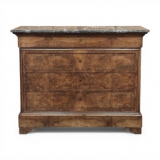 19th Century French Louis Philippe Burl Walnut Marble Top Commode