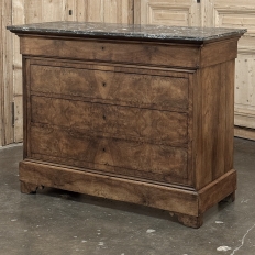19th Century French Louis Philippe Burl Walnut Marble Top Commode