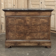 19th Century French Louis Philippe Burl Walnut Marble Top Commode