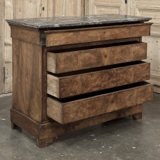 19th Century French Louis Philippe Burl Walnut Marble Top Commode