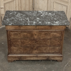 19th Century French Louis Philippe Burl Walnut Marble Top Commode