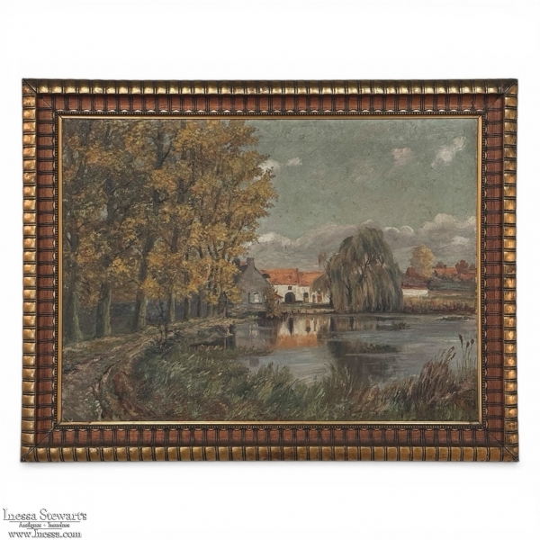 Framed Oil Painting on Canvas by L&eacute;on Dardenne (1865-1912) 'Lake View'