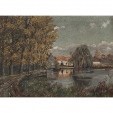 Framed Oil Painting on Canvas by Léon Dardenne (1865-1912) 'Lake View'