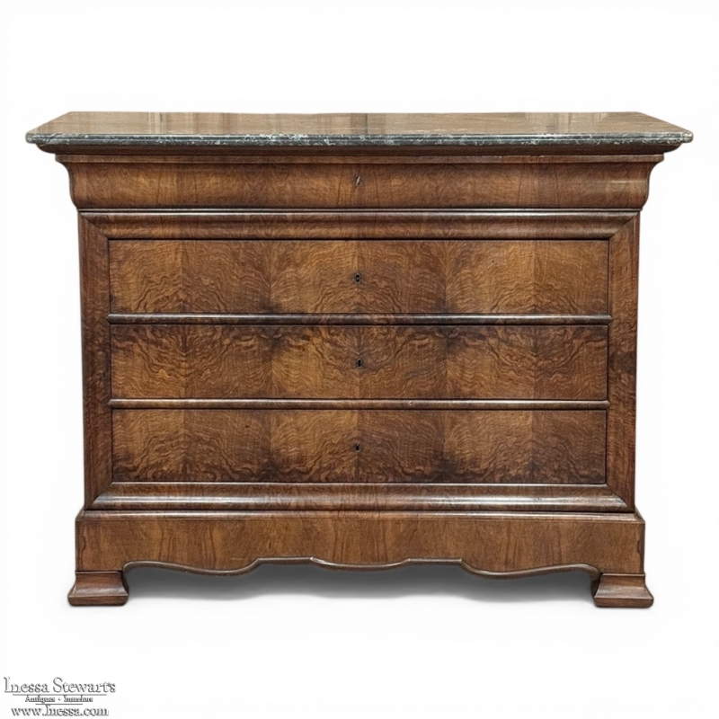 19th Century French Louis Philippe Marble Top Commode by Georges Guerin of Paris