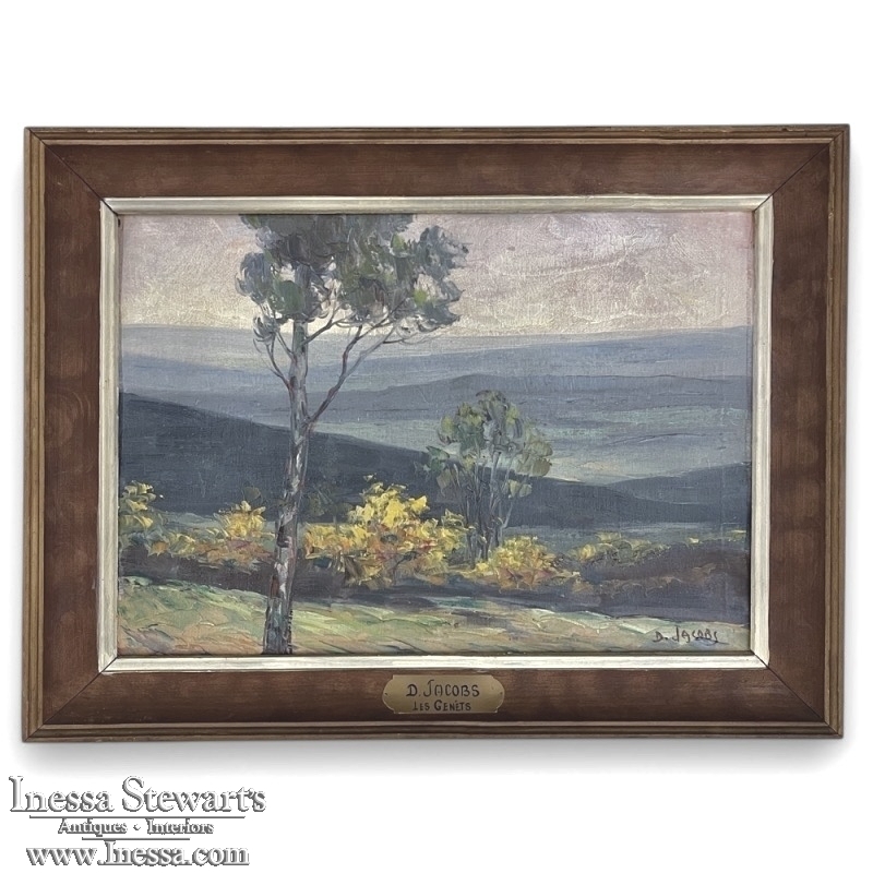 Antique Framed Oil Painting on Board by Dieudonné Jacobs (1887–1967), “Les Genêts”