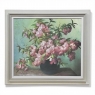 Antique Hand-Painted Still Life Oil on Canvas, Cherry Blossoms by E. Devos in Original Frame