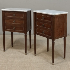 Pair Early 20th Century French Louis XVI Style Mahogany Marble Top Nightstands in the Manner of Maison Jansen