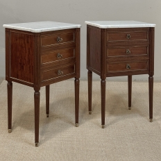 Pair Early 20th Century French Louis XVI Style Mahogany Marble Top Nightstands in the Manner of Maison Jansen