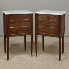 Pair Early 20th Century French Louis XVI Style Mahogany Marble Top Nightstands in the Manner of Maison Jansen