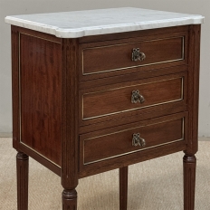 Pair Early 20th Century French Louis XVI Style Mahogany Marble Top Nightstands in the Manner of Maison Jansen