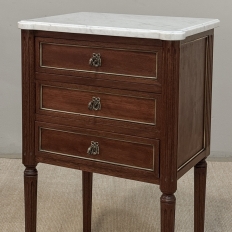 Pair Early 20th Century French Louis XVI Style Mahogany Marble Top Nightstands in the Manner of Maison Jansen