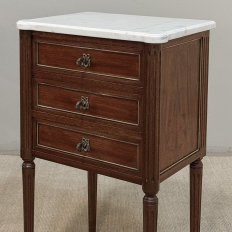 Pair Early 20th Century French Louis XVI Style Mahogany Marble Top Nightstands in the Manner of Maison Jansen