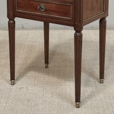 Pair Early 20th Century French Louis XVI Style Mahogany Marble Top Nightstands in the Manner of Maison Jansen
