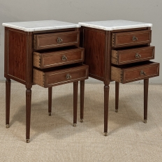 Pair Early 20th Century French Louis XVI Style Mahogany Marble Top Nightstands in the Manner of Maison Jansen