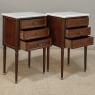 Pair Early 20th Century French Louis XVI Style Mahogany Marble Top Nightstands in the Manner of Maison Jansen