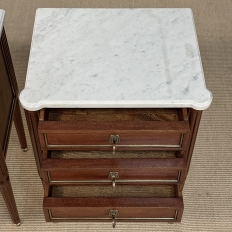 Pair Early 20th Century French Louis XVI Style Mahogany Marble Top Nightstands in the Manner of Maison Jansen