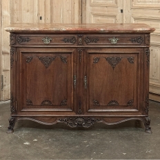 Antique Country French Louis XIV Walnut Marble Top Buffet