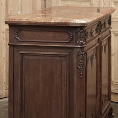 Antique Country French Louis XIV Walnut Marble Top Buffet
