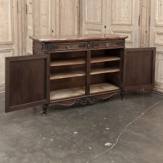 Antique Country French Louis XIV Walnut Marble Top Buffet