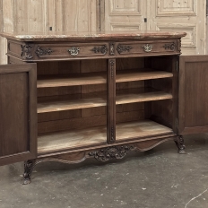Antique Country French Louis XIV Walnut Marble Top Buffet