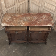 Antique Country French Louis XIV Walnut Marble Top Buffet