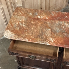 Antique Country French Louis XIV Walnut Marble Top Buffet