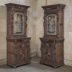 Pair 19th Century Flemish Bookcases with Etched Glass