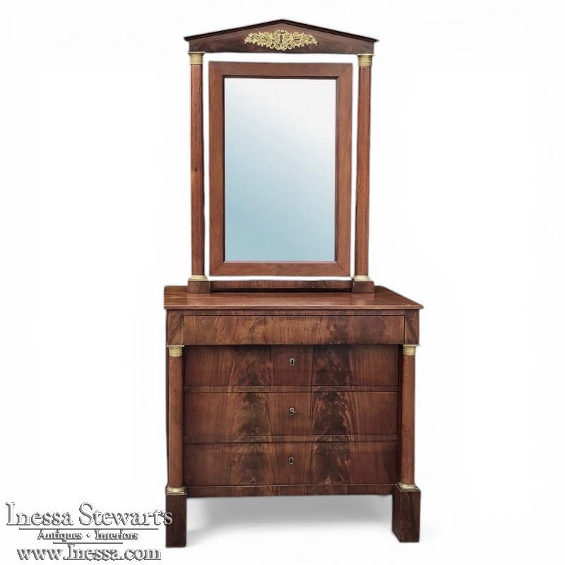 19th Century French Empire Period Mahogany Dresser with Mirror