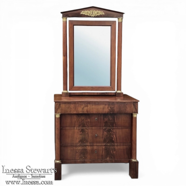 19th Century French Empire Period Mahogany Dresser with Mirror