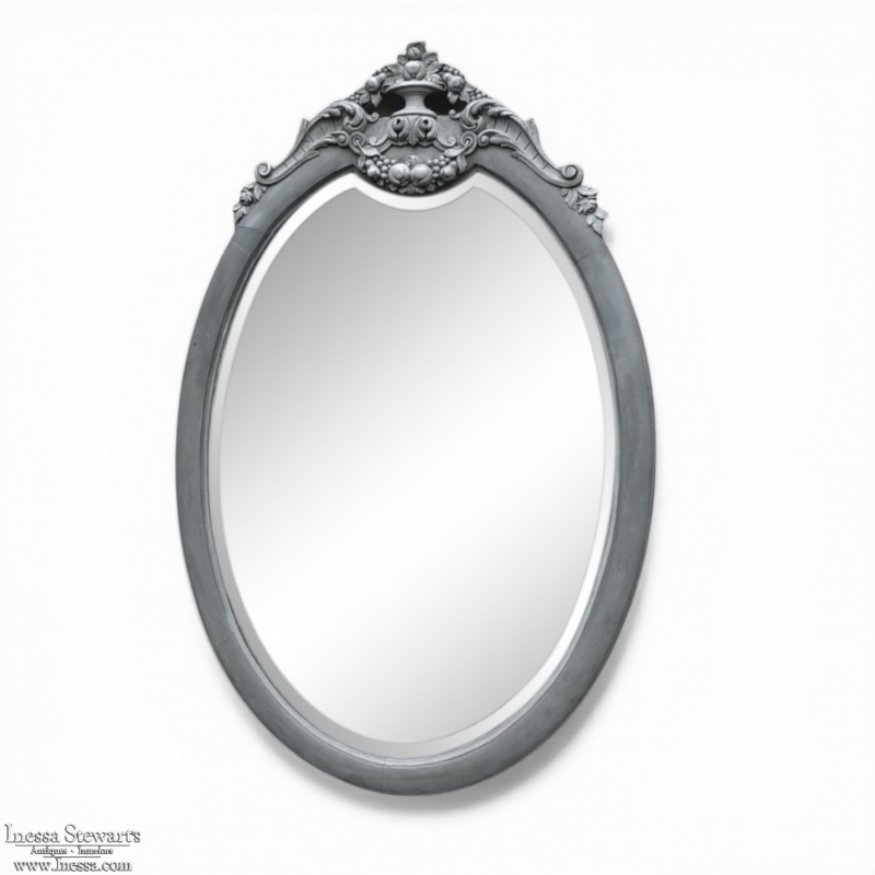 19th Century French Louis XVI Oval Painted Mirror