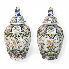 Pair of Boch Fr&egrave;res Keramis Polychrome Lidded Urns