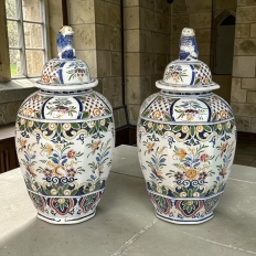 Pair of Boch Frères Keramis Polychrome Lidded Urns