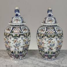 Pair of Boch Frères Keramis Polychrome Lidded Urns