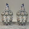 Pair of Boch Frères Keramis Polychrome Lidded Urns