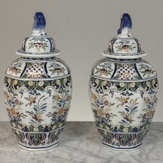 Pair of Boch Frères Keramis Polychrome Lidded Urns