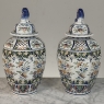 Pair of Boch Frères Keramis Polychrome Lidded Urns