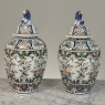 Pair of Boch Frères Keramis Polychrome Lidded Urns